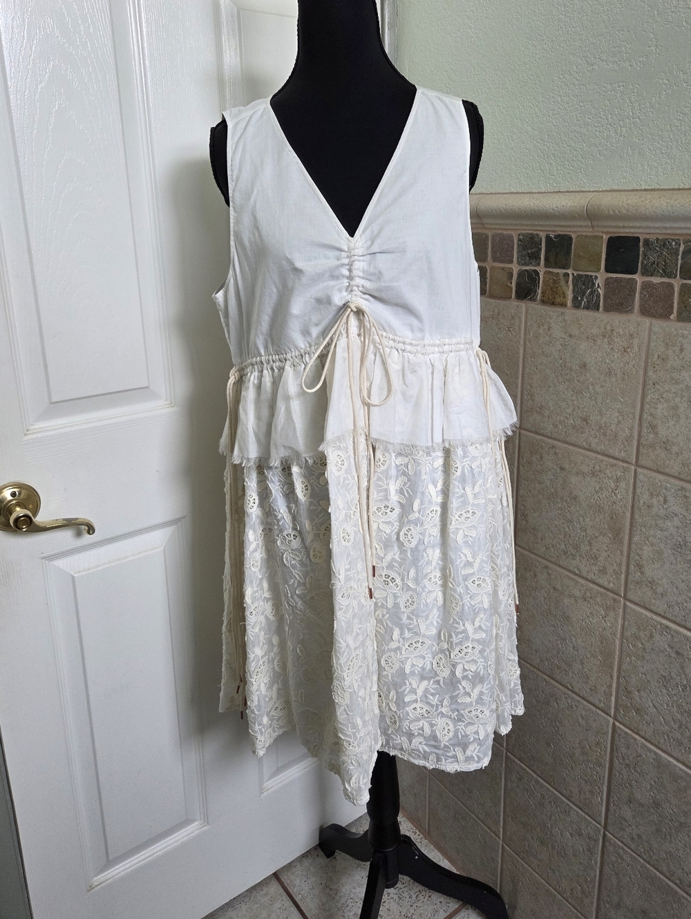 See by Chloe white lace Silk Blend dress tie detail Festival Boho Cottage 40/M